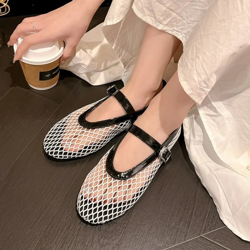 SOERA Bianca Buckled Mesh Ballet Flats - Shoes - Red 36