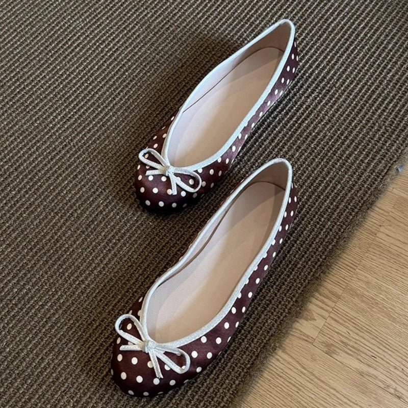SOERA Georgette Polka Dot Ballet Flats - Shoes - Brown 35