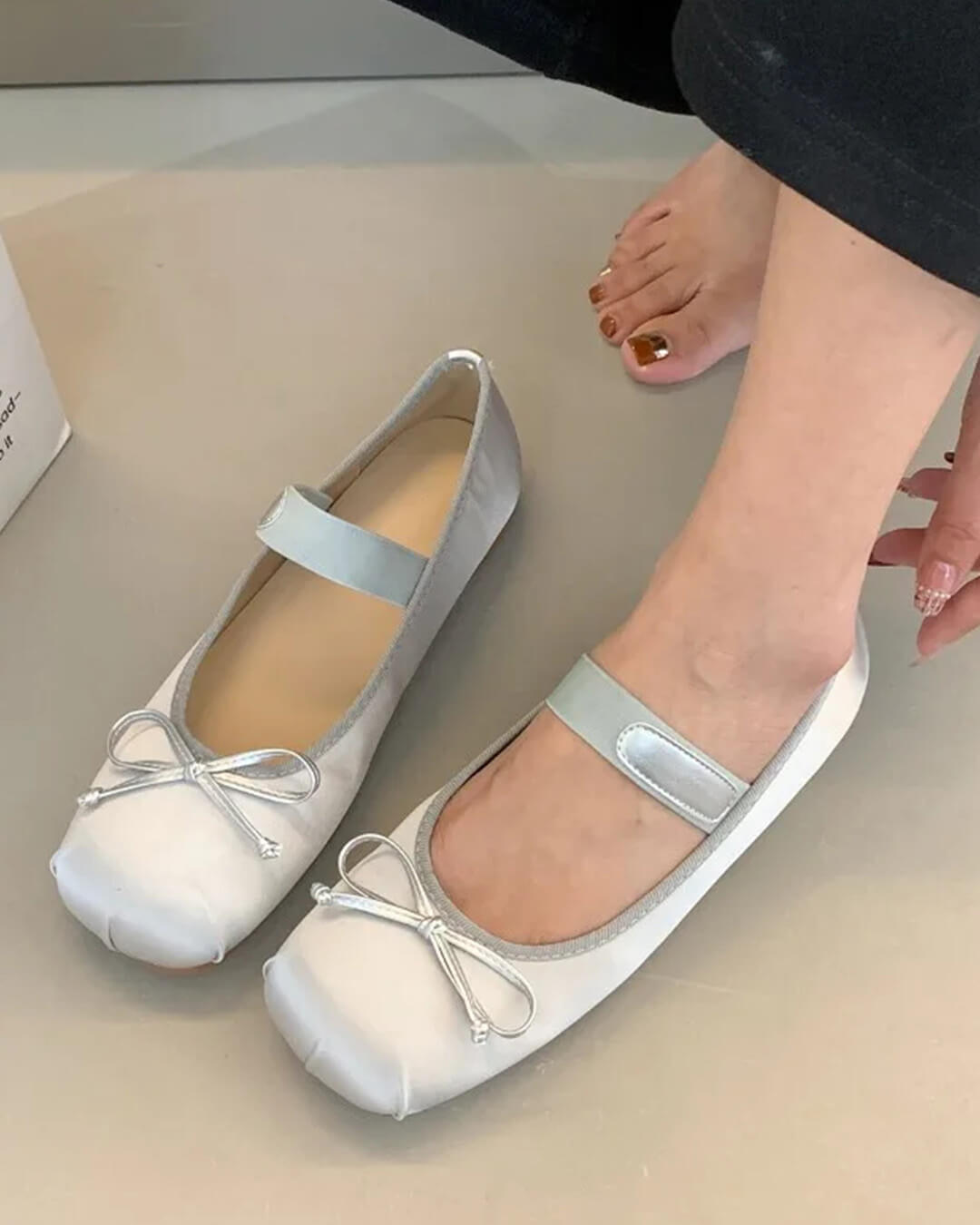 SOERA Pamela Bowtie Satin Ballet Flats - Shoes - 1005006308783003-;Qp1772045931427355297 Silver 36