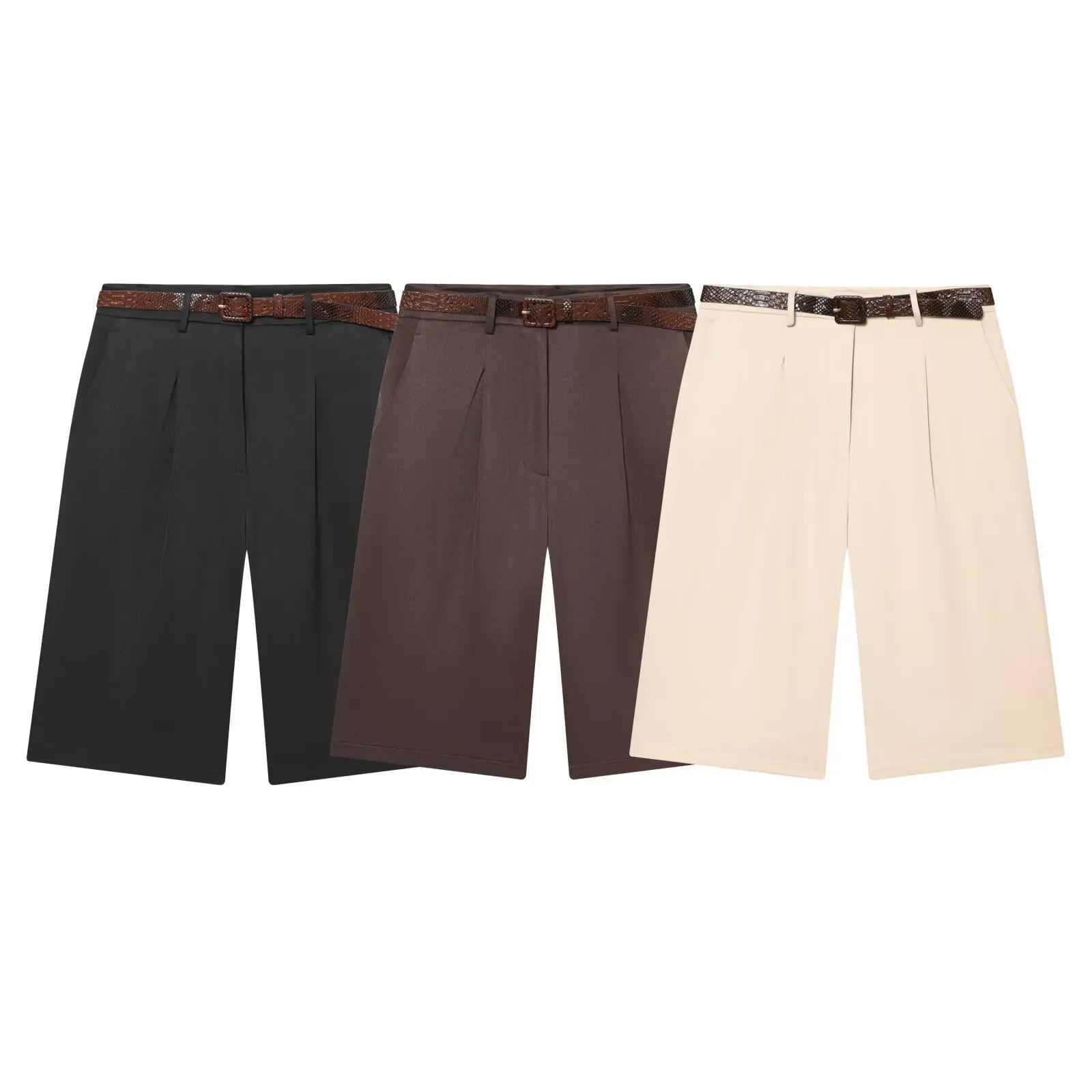 SOERA Florentine High Waist Bermuda Shorts with Belt - Shorts - Brown XS