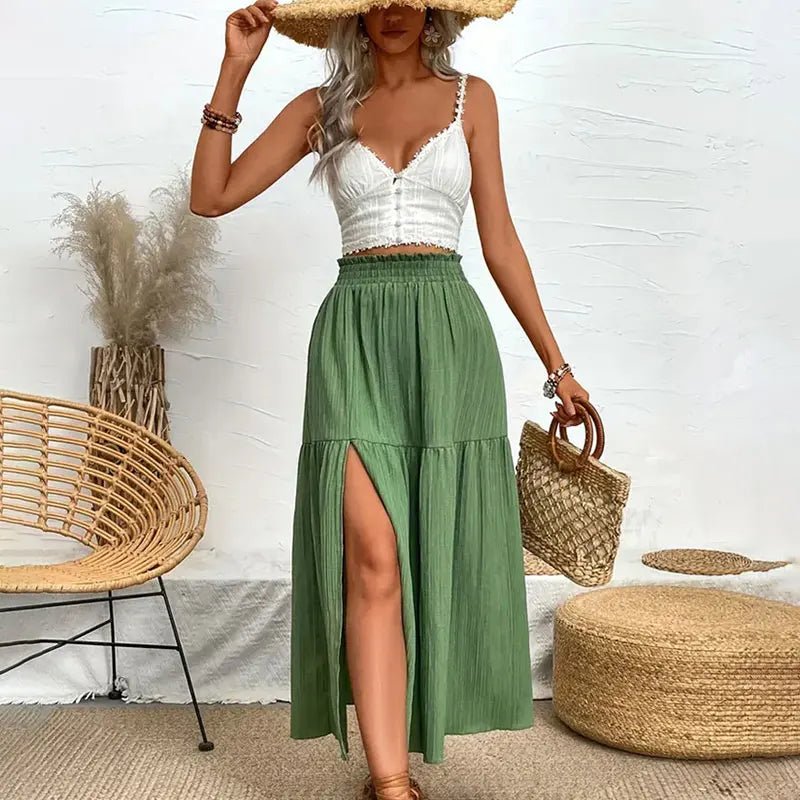 SOERA Maia Bohemian Midi Ruffle Skirt - Skirt - Olive S