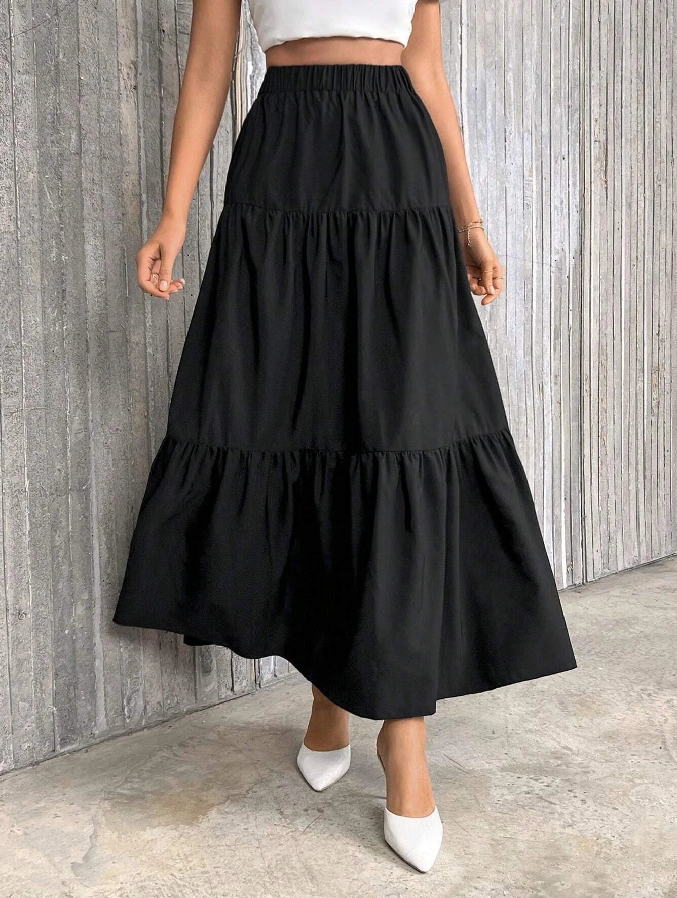 SOERA Idalia High Waist Flounce Hem A-Line Skirt - Skirts - Black XS