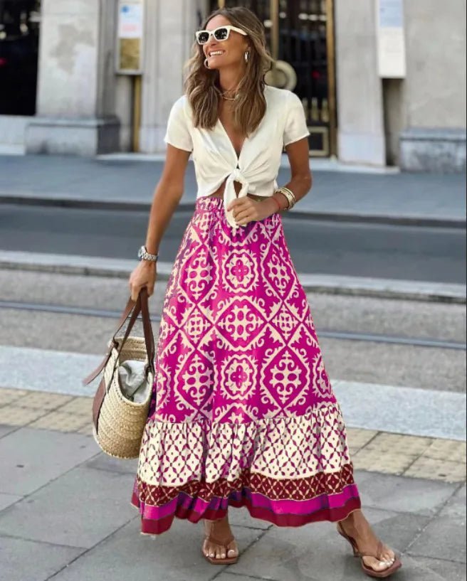 SOERA Zara Boho Printed Midi Swing Skirt - Skirts - Olive S