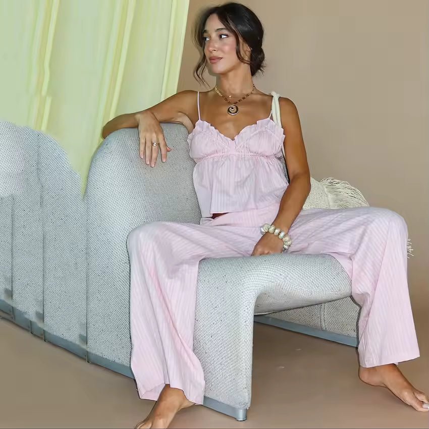 SOERA Peyton Ruffled Pajama Set - Sleepwear - Pink XS