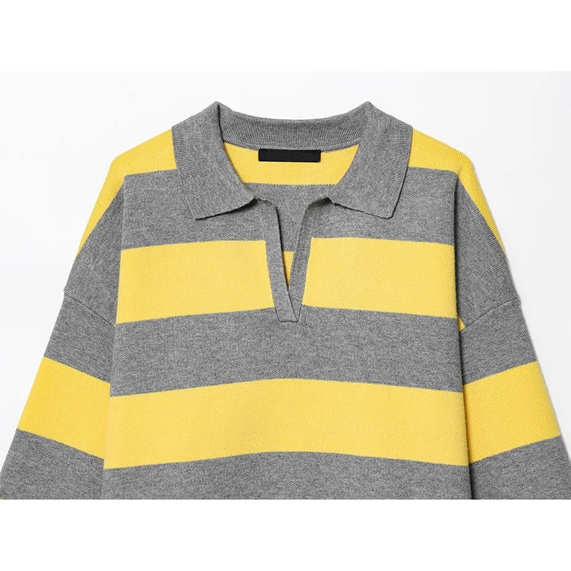 SOERA Elena Striped Polo Neck Sweater - Sweaters & Cardigans - Yellow M