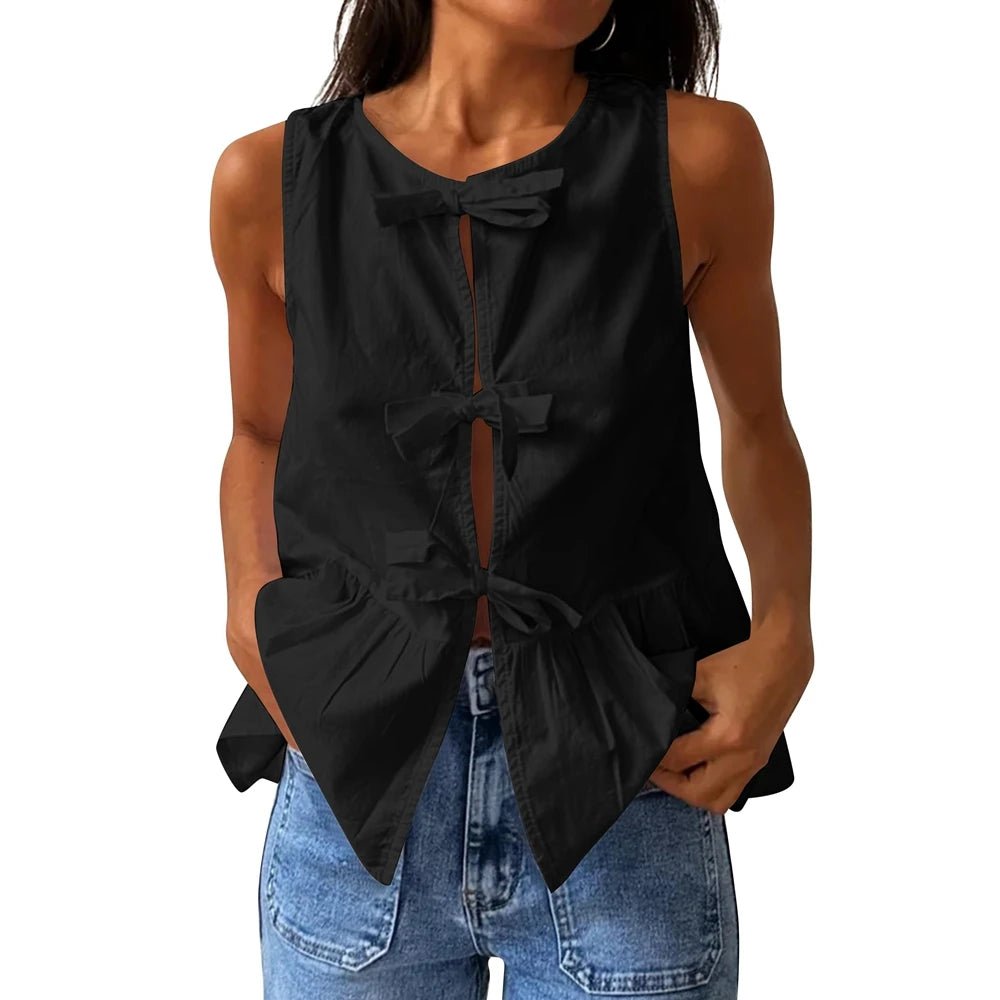 SOERA Bianca Bow-Tie Peplum Tank Top - Tops - Black S