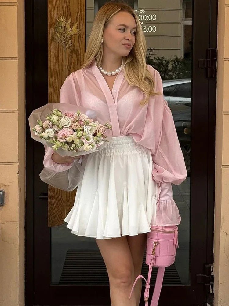 SOERA Brielle Button Down Sheer Blouse - Tops - 1005007551611581-;Dl1762998399127514069 Pink S