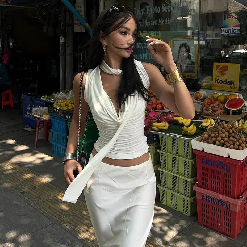 SOERA Lydia Neck Tie Up Sleeveless Top - Tops - 1005008293123697-;AG1770053333820598626 Red S