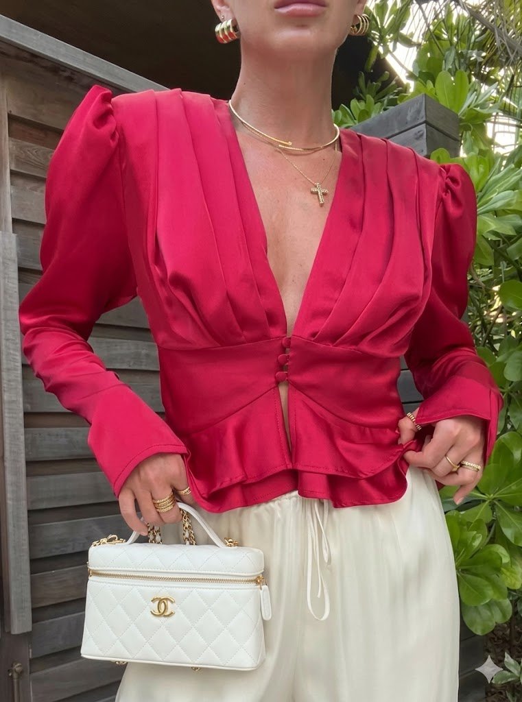 SOERA Nicky Pleated Puff Sleeve Top - Tops - 1005011782672937-;dK1775436738105077151 Red M