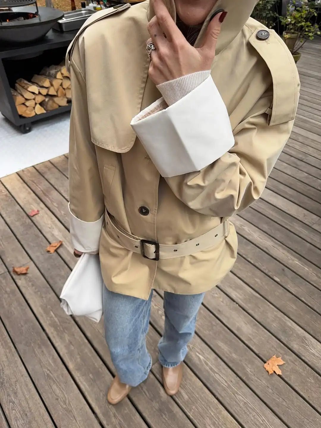 SOERA Brenda Contrast - Cuff Trench Jacket - Trench Coats - 1005010739339130-;Tx1772135167150166440 Beige S