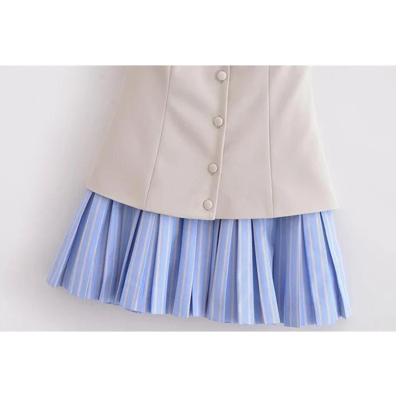 SOERA Trina Striped Pleated Corset Mini Dress - Dress - SOERA-657923-KHA-L-78371 Blue L
