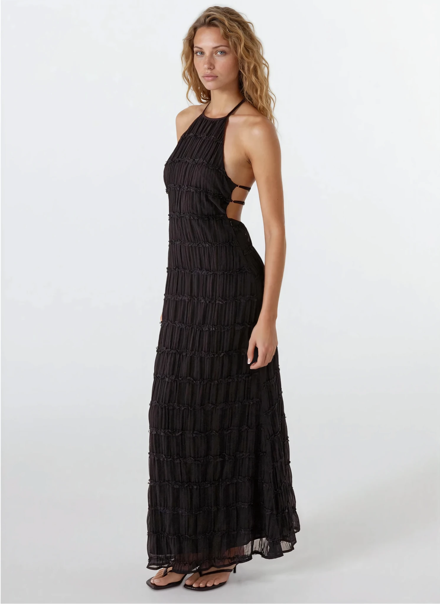 Leslie Backless Sculpted Texture Maxi Dress