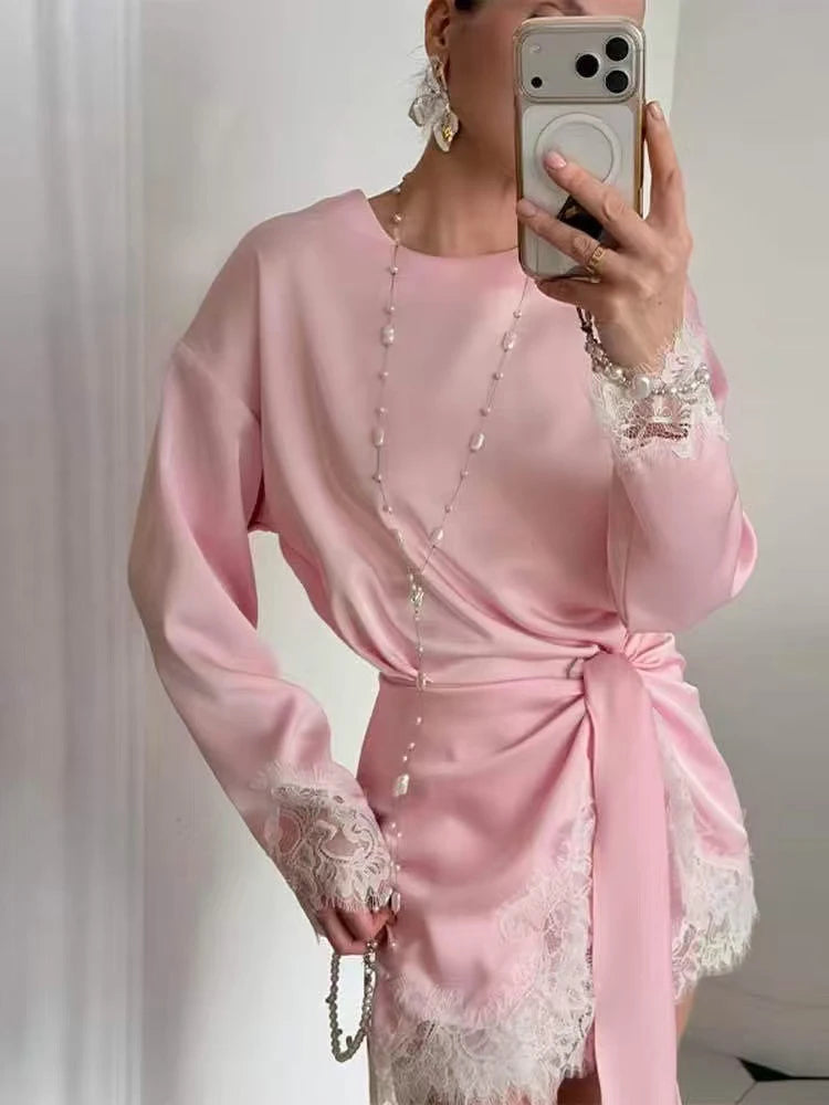 Celeste Lace Satin Tie-Detail Dress