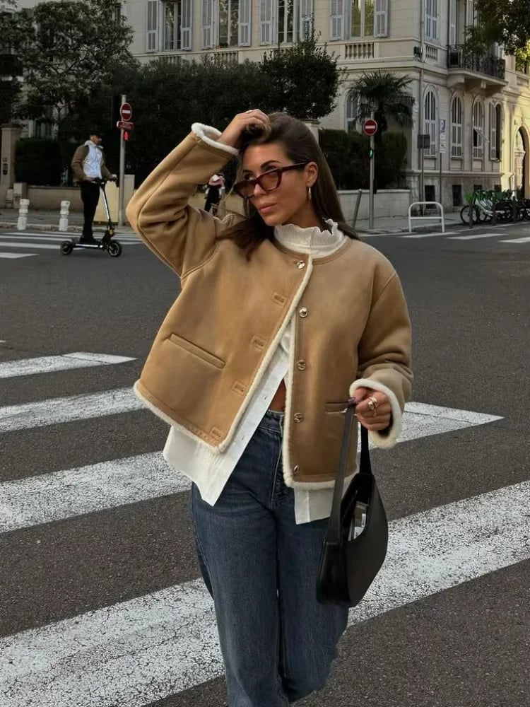 Stylish Brown Faux Fur Coat for Women - Loose Winter Outerwear 2025 3