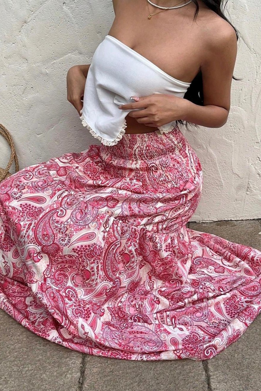 SOERA Riley Elastic Waist Paisley Maxi Skirt - Bottoms - kY1775689992445617515 Pink S