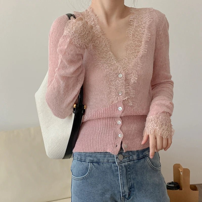 SOERA Aurelie Knitted Lace Cardigan - Cardigans - 1005007717662399-;eM1764877298329682448 Pink One Size
