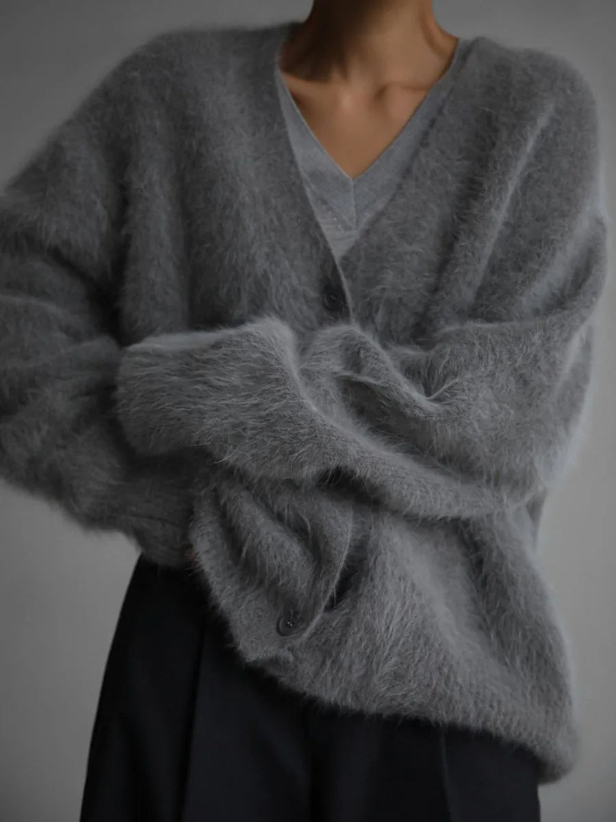 SOERA Terry Cozy Knitted Cardigan - Cardigans - wY1763304746550851191 Dark Gray M