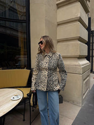 Rose Leopard Faux Fur Lapel Coat