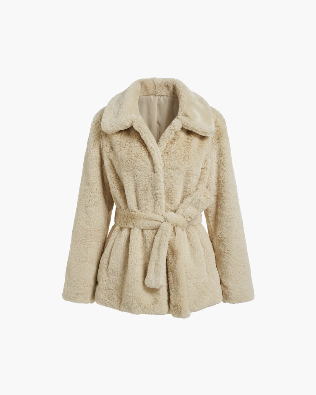 SOERA Farrah Faux Fur Coat with Belt - Coats & Jackets -  Beige S