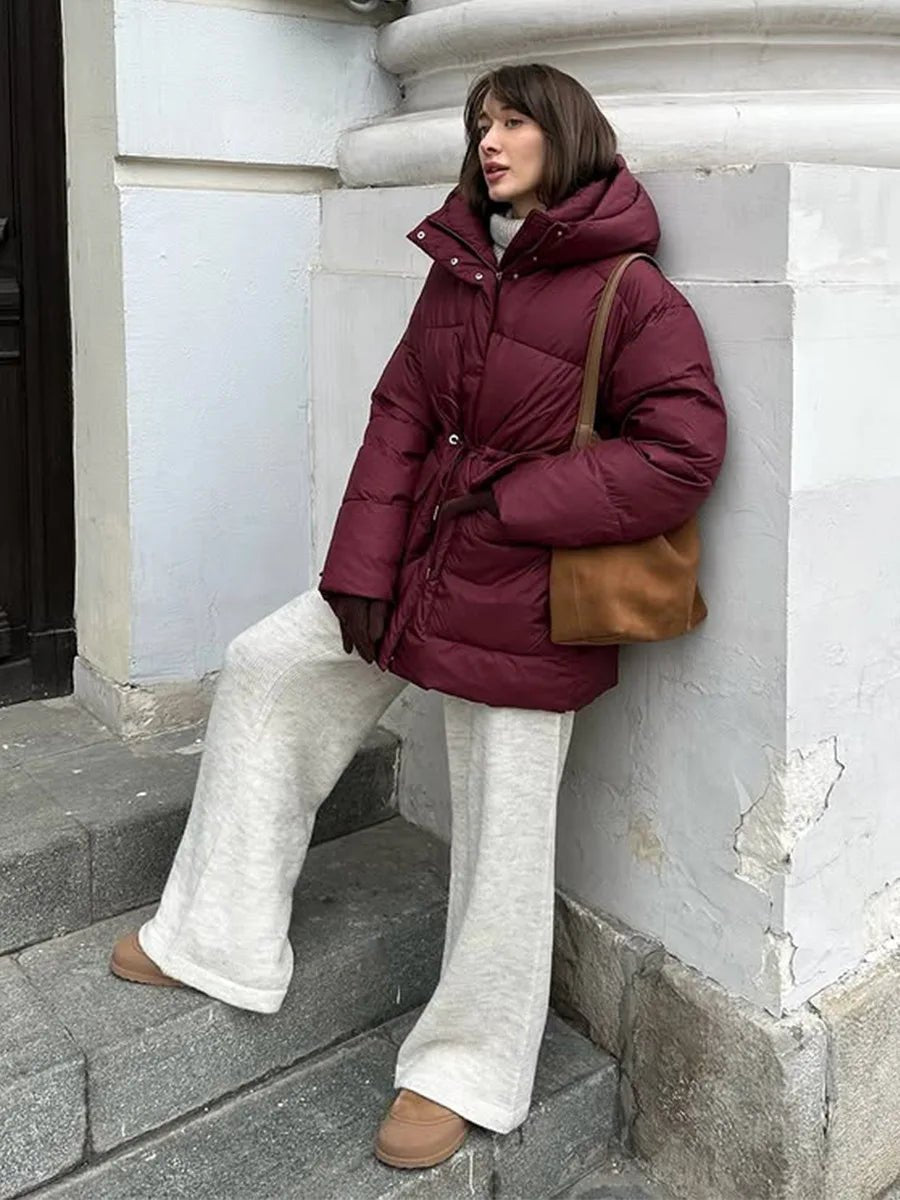SOERA Lorna Drawstring Hooded Puffer Coat - Coats & Jackets - 1005009920303160-;hB1761217546452825585 Burgundy S