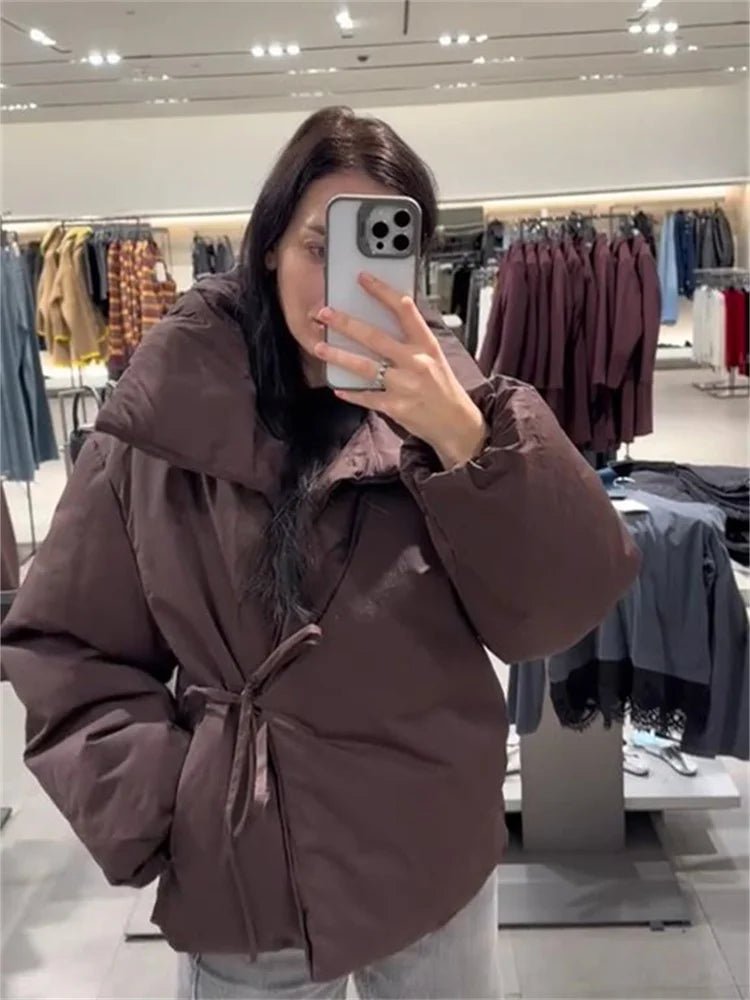 SOERA Suzy High Collar Tie-Up Puffer Jacket - Coats & Jackets - 1005010209484725-;sB1762998398931088203 Brown S