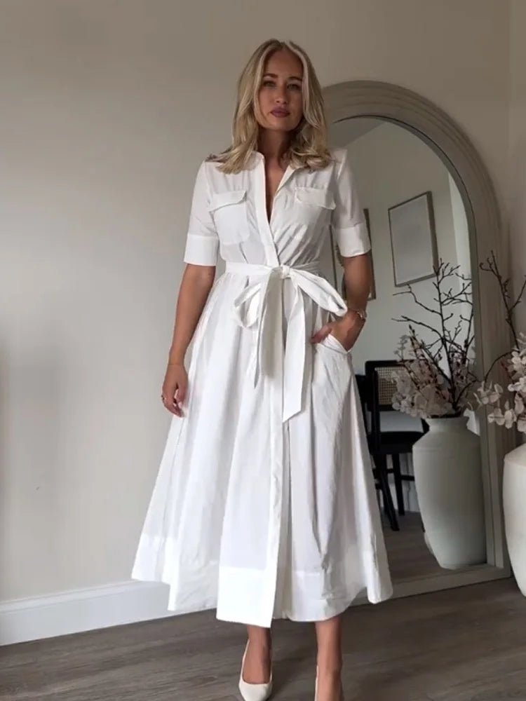 SOERA Ariane Belted Shirt Midi Dress - Dress -  White XS