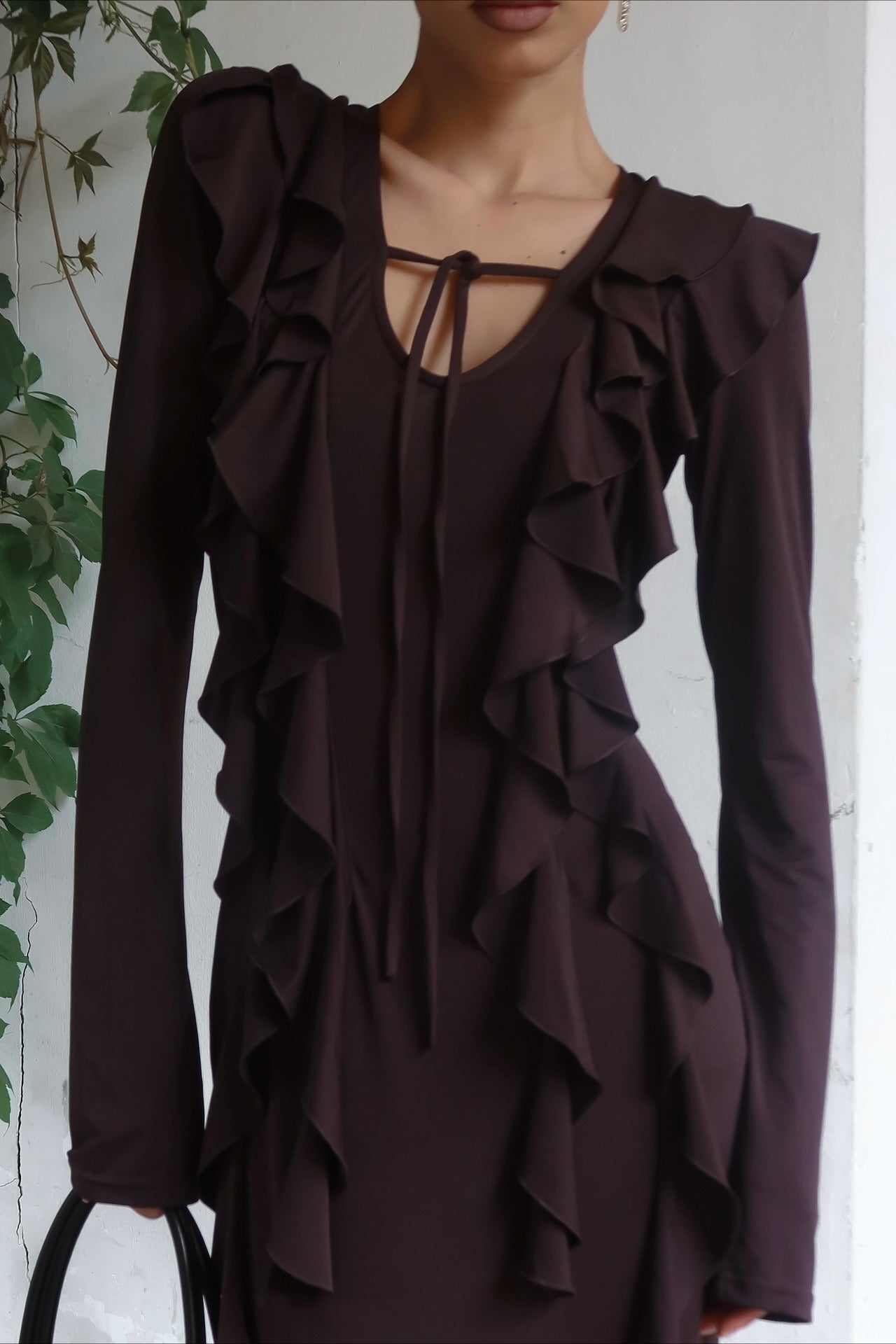 SOERA Arielle Ruffled Long - Sleeve Maxi Dress - Dress -  Brown L