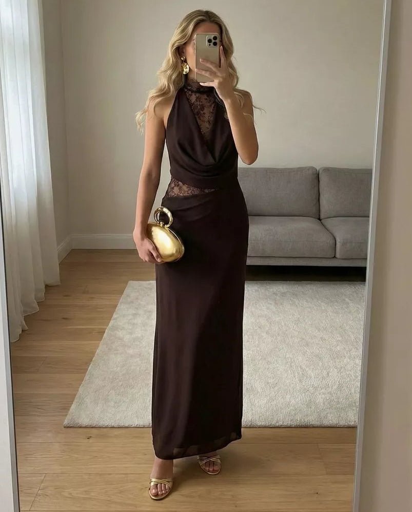 SOERA Beatrice Halter Lace Patchwork Maxi Dress - Dress -  L