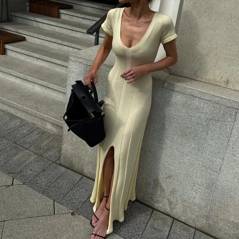 SOERA Bernadette Ribbed Knit Maxi Dress - Dress -  Yellow S