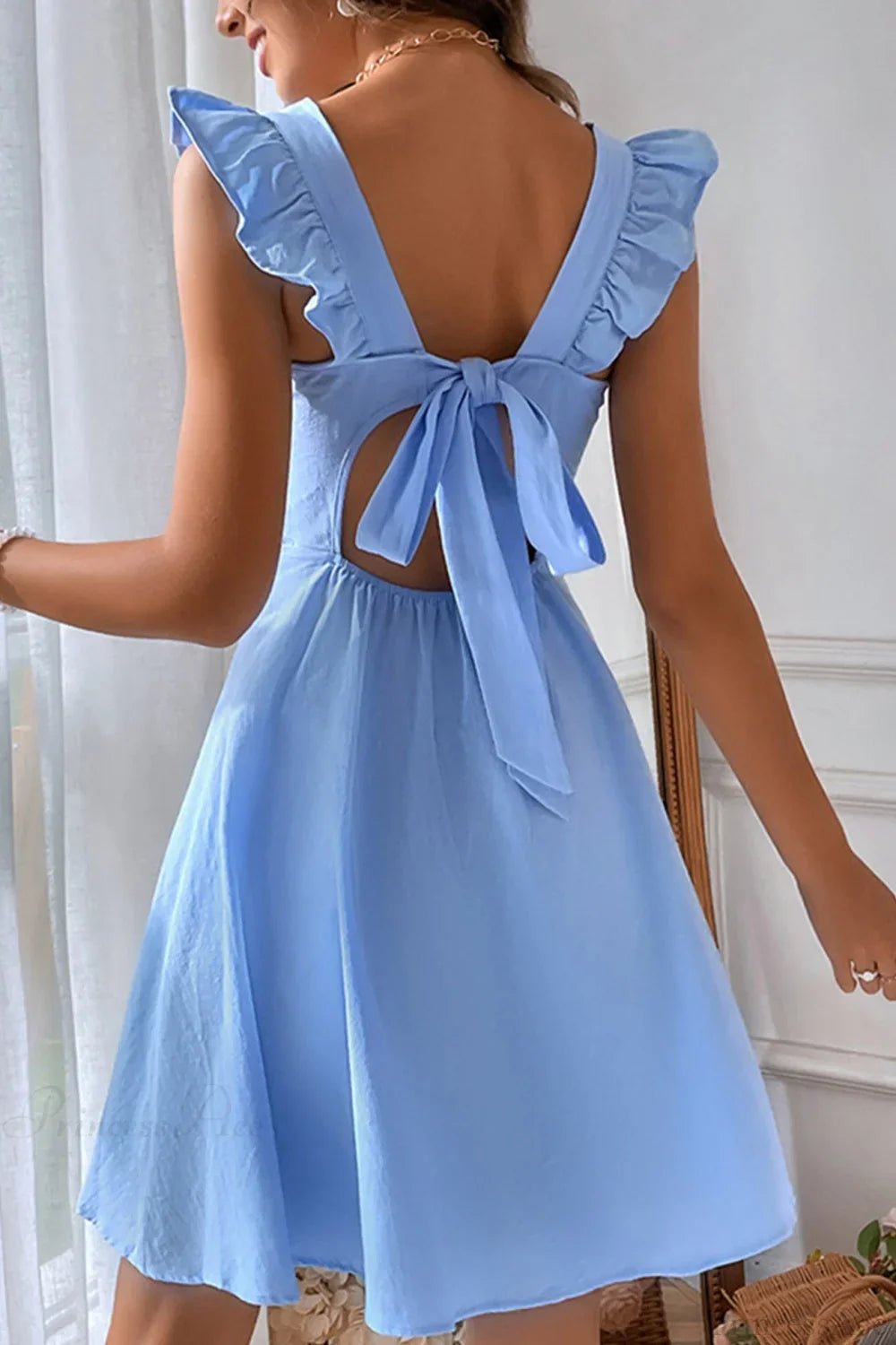 SOERA Bianca Sleeveless Mini Dress with Ruffle Tie - back - Dress -  Light Blue S