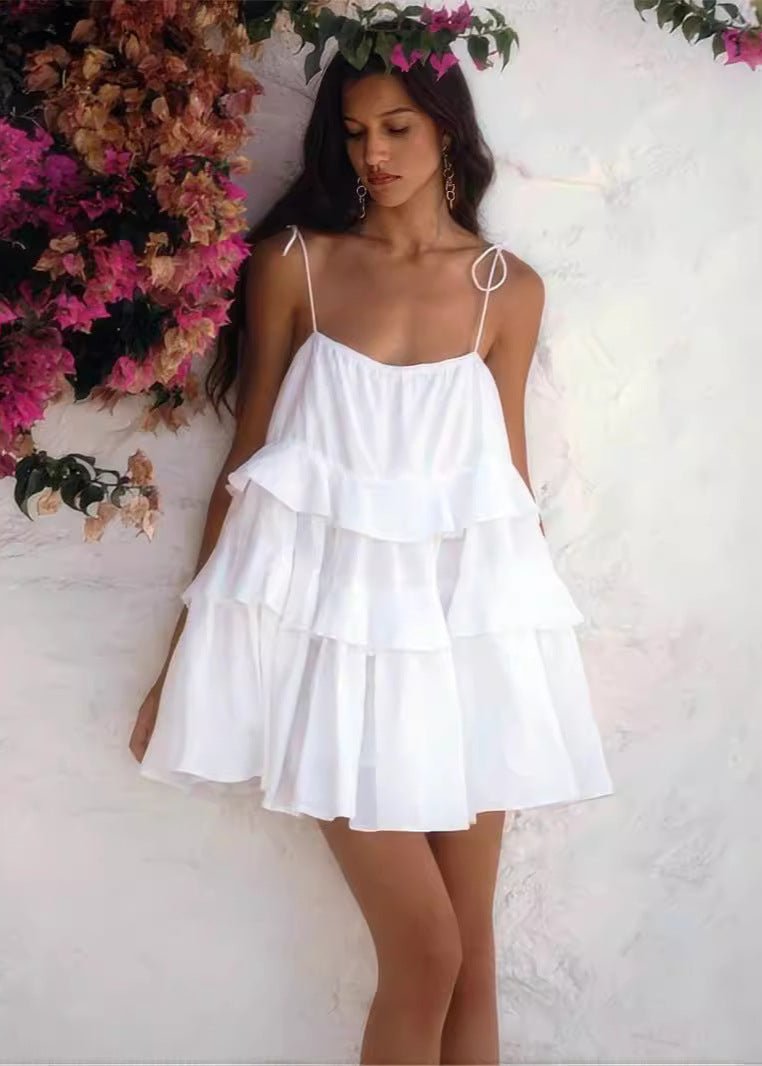 SOERA Bloom Tie - Red Ruffle Sundress - Dress -  White S