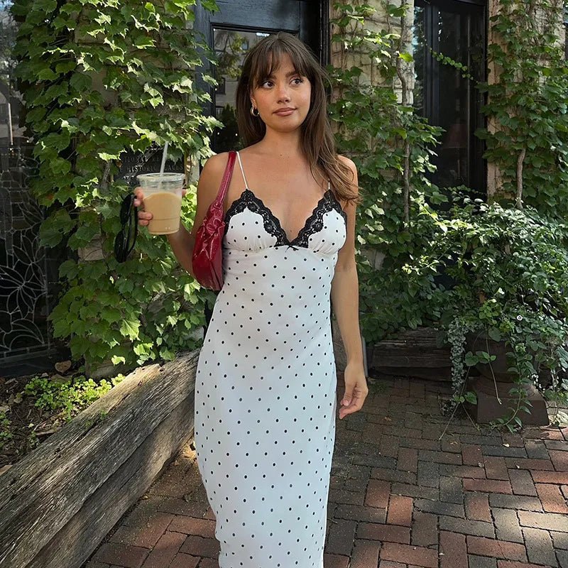 SOERA Celeste Lace Trim Polka Dot Dress - Dress -  White S