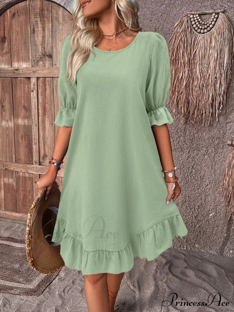 SOERA Celeste Ruffle Hem Smock Dress - Dress -  Green S