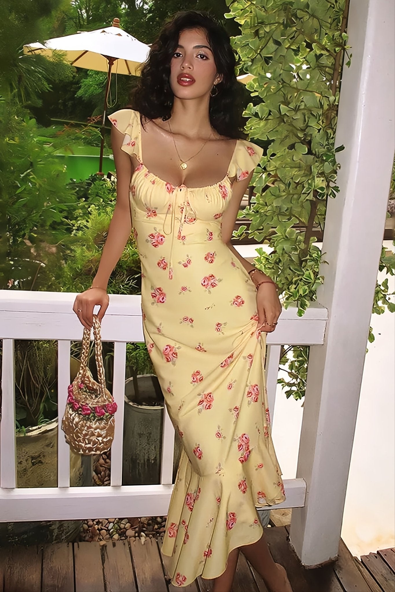 SOERA Marigold Floral Slip Midi Dress - Dress -  Yellow M