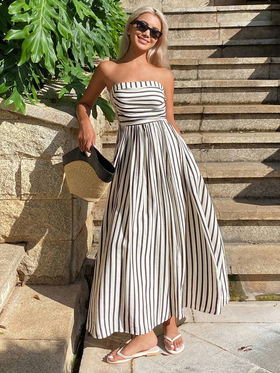 Sophia Ruched Stripe Tube Dress - Bodycon Going Out Dress for Women - Ruched Mini Dress - Tight Party Dress