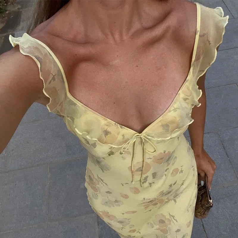 SOERA Ava Floral Plunge Maxi Dress - Dresses -  Yellow XS