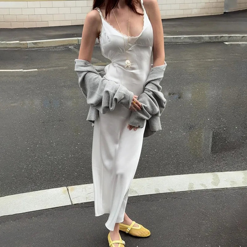 SOERA Bellina Plunged Neck Satin Midi Dress - Dresses - 1005009676445513-;HG1775377923652613447 L