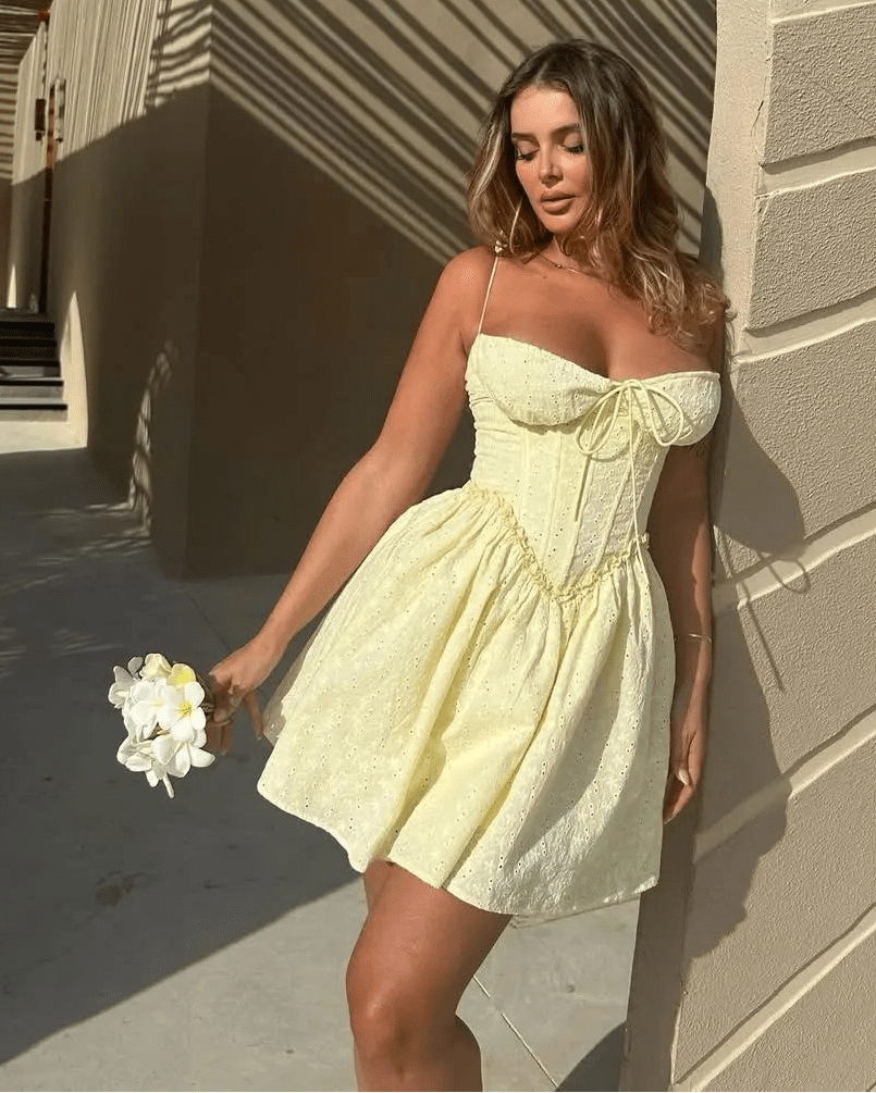 SOERA Bianca Embroidered Hollow-Out Mini Dress - Dresses -  Yellow XS