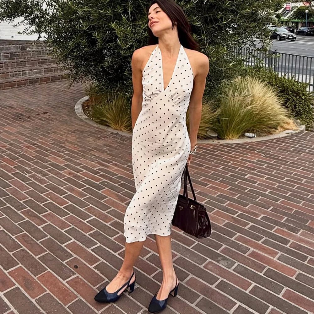 SOERA Bianca Polka Dot Halter Maxi Dress - Dresses -  White XS