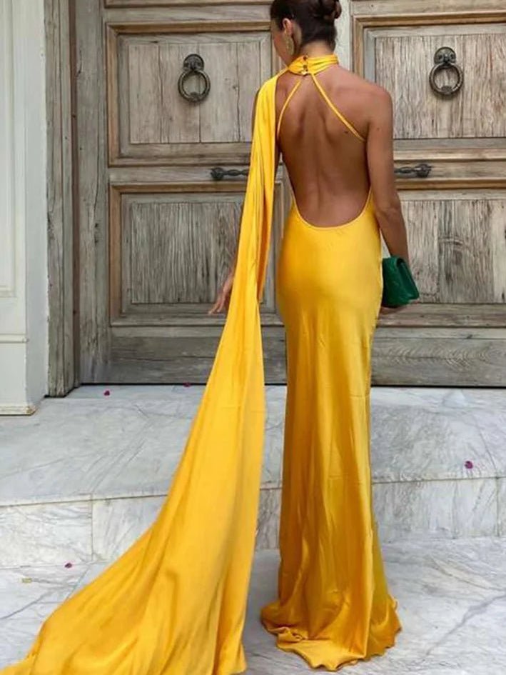 SOERA Demetra Satin Halter Backless Evening Gown - Dresses -  Red S
