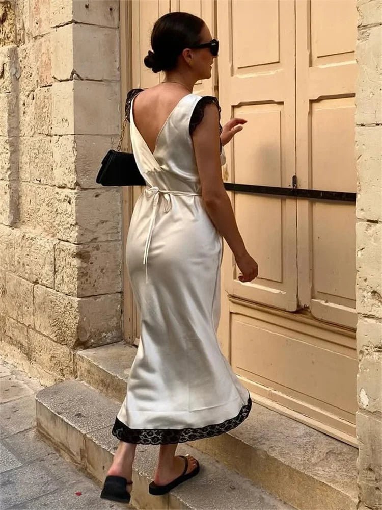 SOERA Joanna Satin Lace Long Dress - Dresses - 1005009954790316-;vT1775118759074241593 Black White S