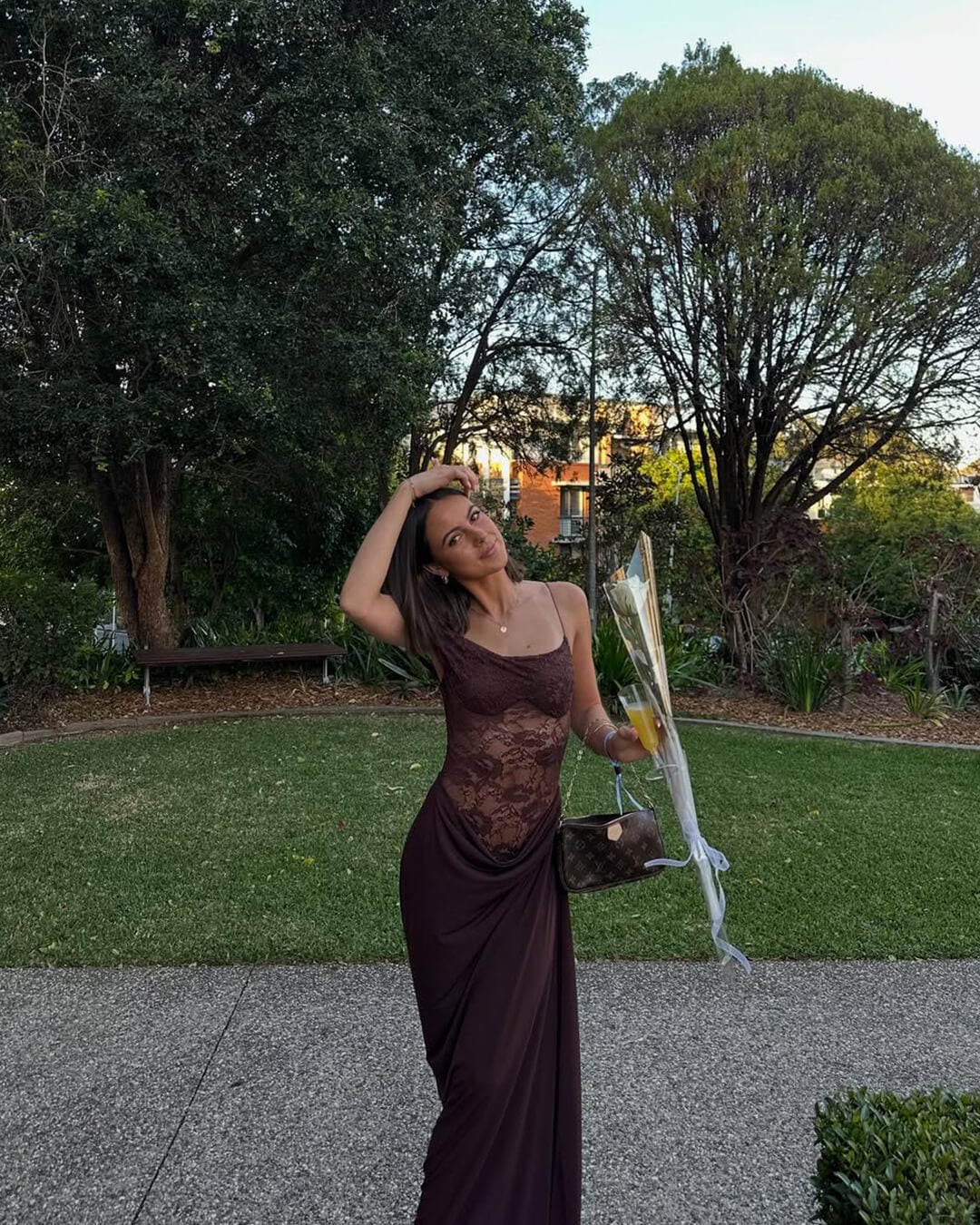 SOERA Olga One Shoulder Lace Maxi Dress - Dresses - 1005009420029371-;dZ1764062903247028642 Brown M