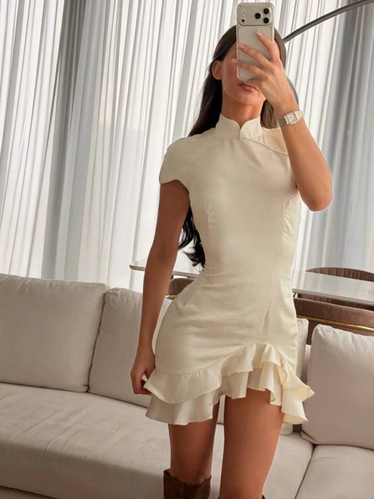 SOERA Reagan Satin Patchwork Lace Collar Dress - Dresses -  White XS