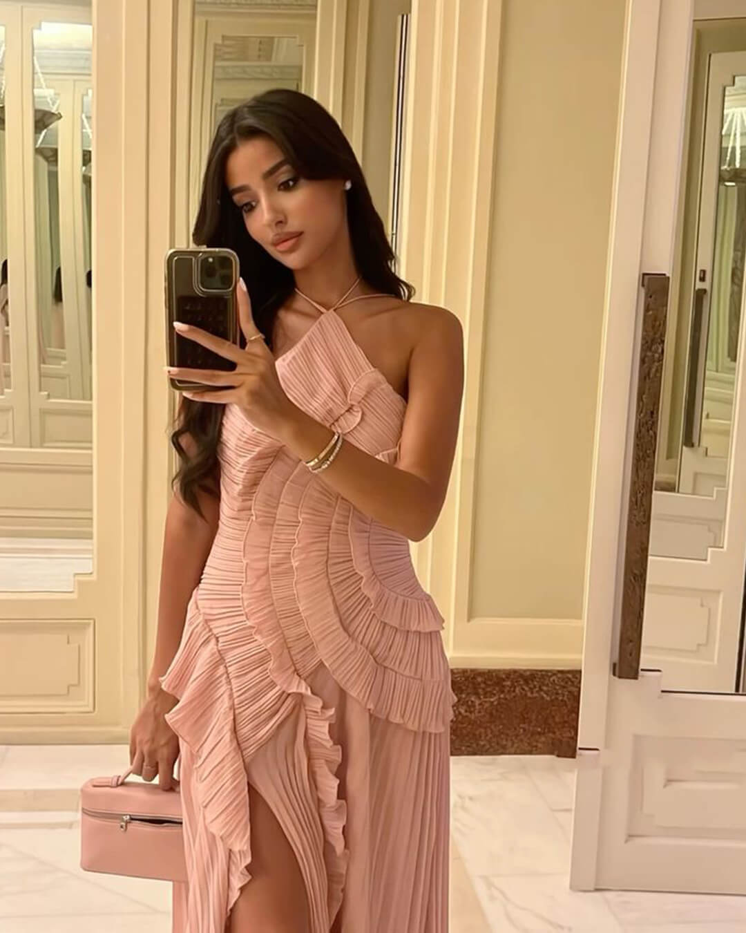 SOERA Ruffa Halter Strap Ruffled Tule Dress - Dresses - 1005009034201148-;Mg1764062902534169177 Pink XS