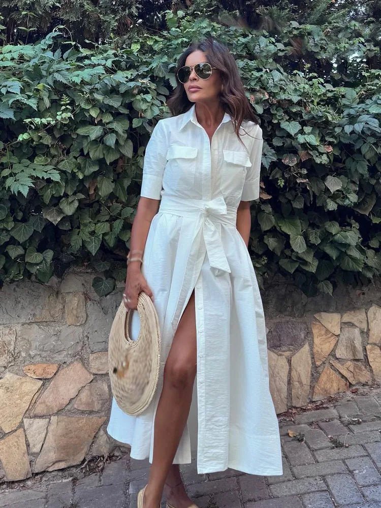 SOERA Stacie Bow Tie-Waist Shirt Dress - Dresses -  White XS