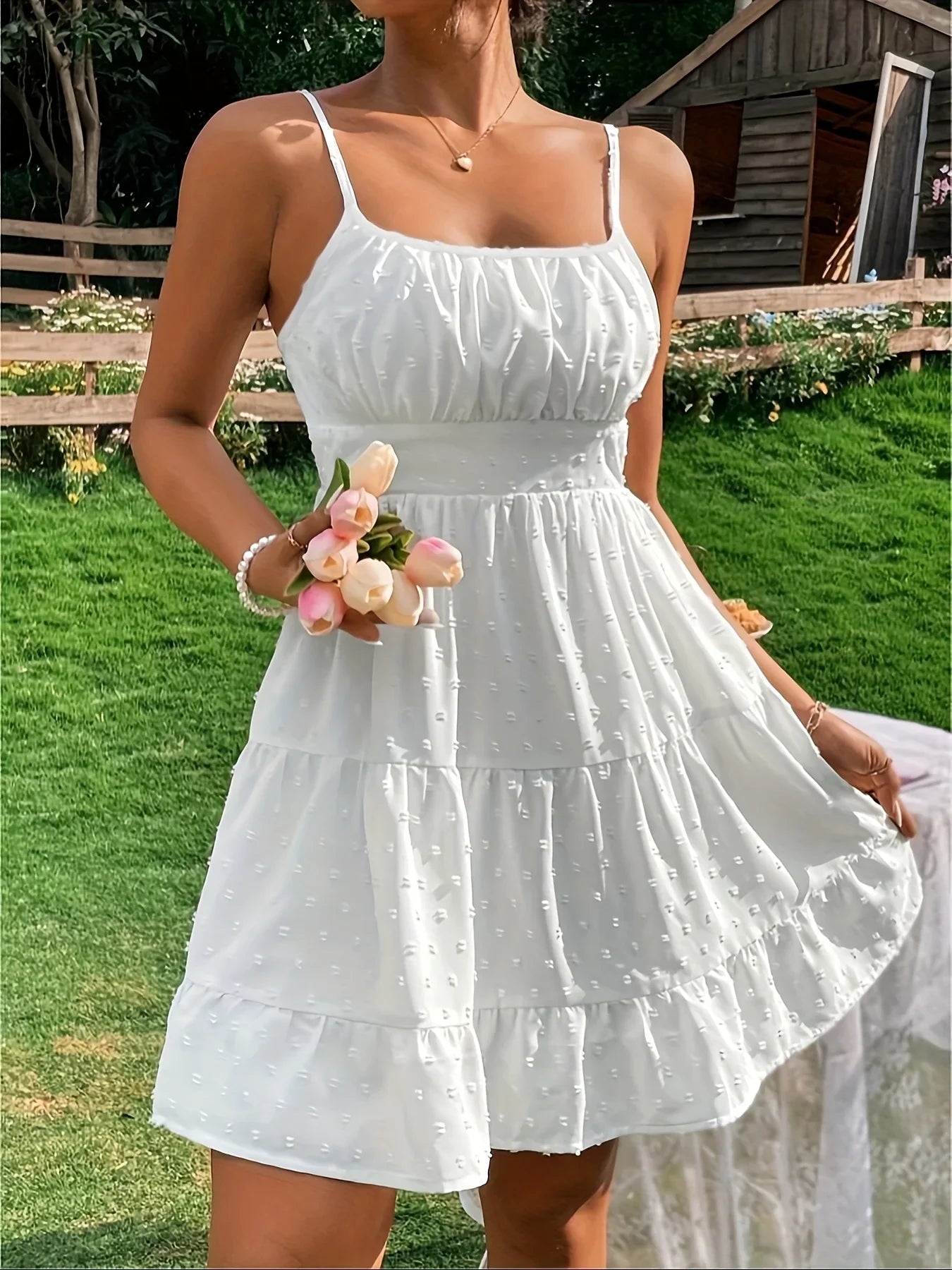 SOERA Tracy Tiered Ruffle Spaghetti Straps Mini Dress - Dresses - zk1775807456246841447 White S