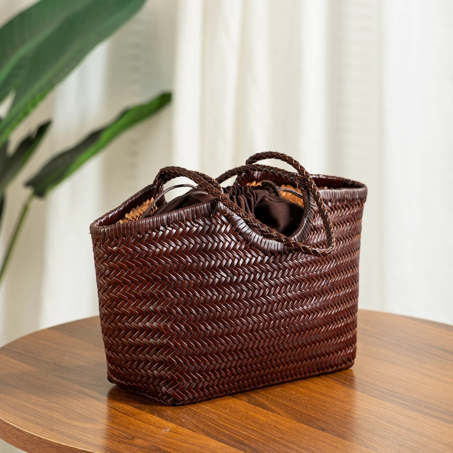 SOERA Bianca Handwoven Leather Tote Bag - Handbags -  Green Small