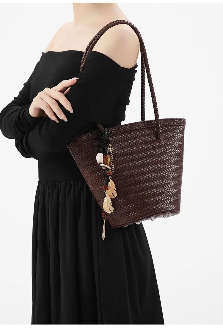 SOERA Meryl Woven Bucket Handbag with Pouch - Handbags - 1005009214177960-;OZ1775031590860362256 Coffee