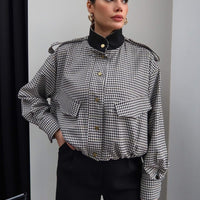 Emma High Neck Checked Bomber Jacket