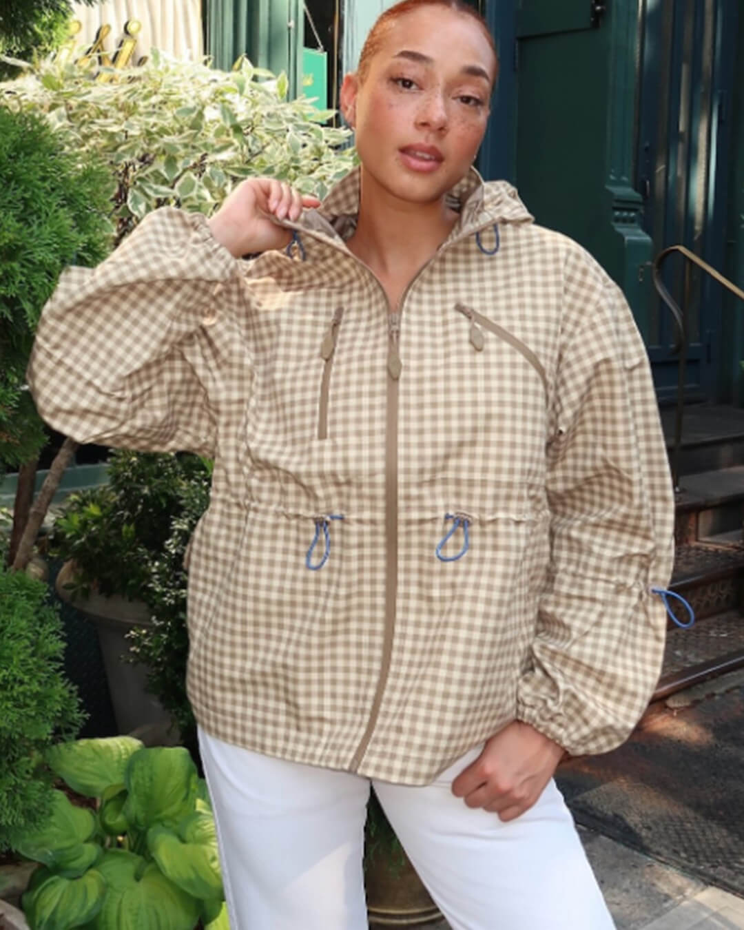 SOERA Lola Plaid Hooded Trench Jacket - Jacket - SOERA-597507-KHA-L-65347 Khaki L